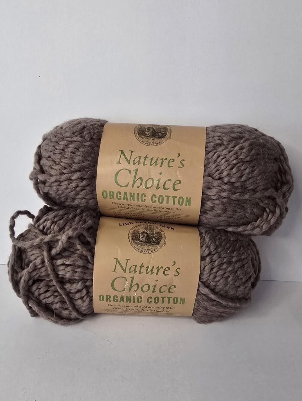 Lion Brand Natures Choice Organic Cotton Yarn Lot of 2 Walnut 125 Skeins Med 4
